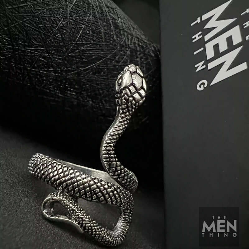 THE MEN THING Rings COBRA-STRIKE - Alloy Adjustable Vintage Silver Tone Snake Ring for Men & Boys