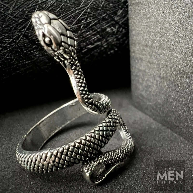 THE MEN THING Rings COBRA-STRIKE - Alloy Adjustable Vintage Silver Tone Snake Ring for Men & Boys