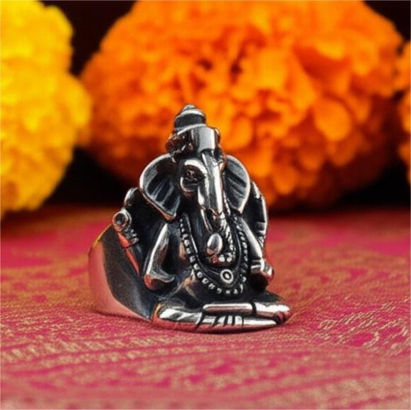 THE MEN THING Rings COSMIC GANPATHI RING - Pure Stainless Steel Men’s Steel-Plated Ring – Statement Luxury Jewelry (Size : 16-22-24-27)