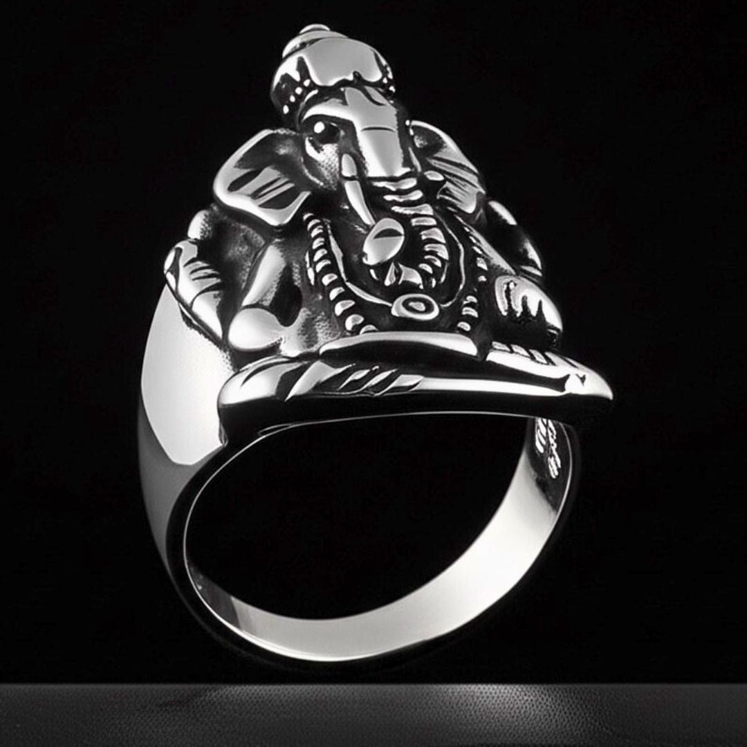 THE MEN THING Rings COSMIC GANPATHI RING - Pure Stainless Steel Men’s Steel-Plated Ring – Statement Luxury Jewelry (Size : 16-22-24-27)