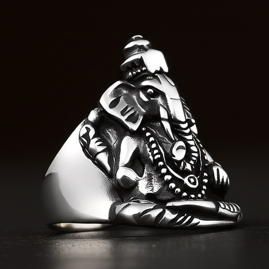 THE MEN THING Rings COSMIC GANPATHI RING - Pure Stainless Steel Men’s Steel-Plated Ring – Statement Luxury Jewelry (Size : 16-22-24-27)