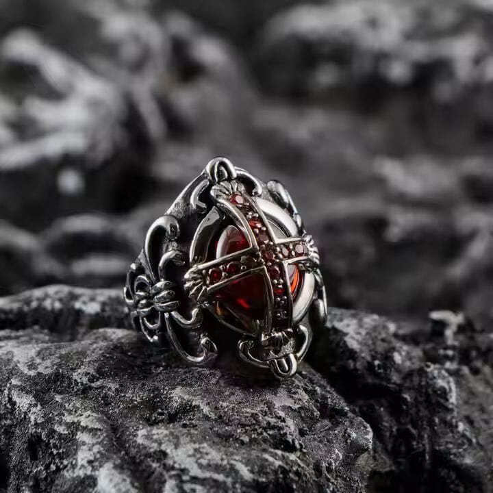 THE MEN THING Rings CRIMSON CREST RING - Pure Stainless Steel Men’s Steel-Plated Ring – Statement Luxury Jewelry (Size : 18-21-24)