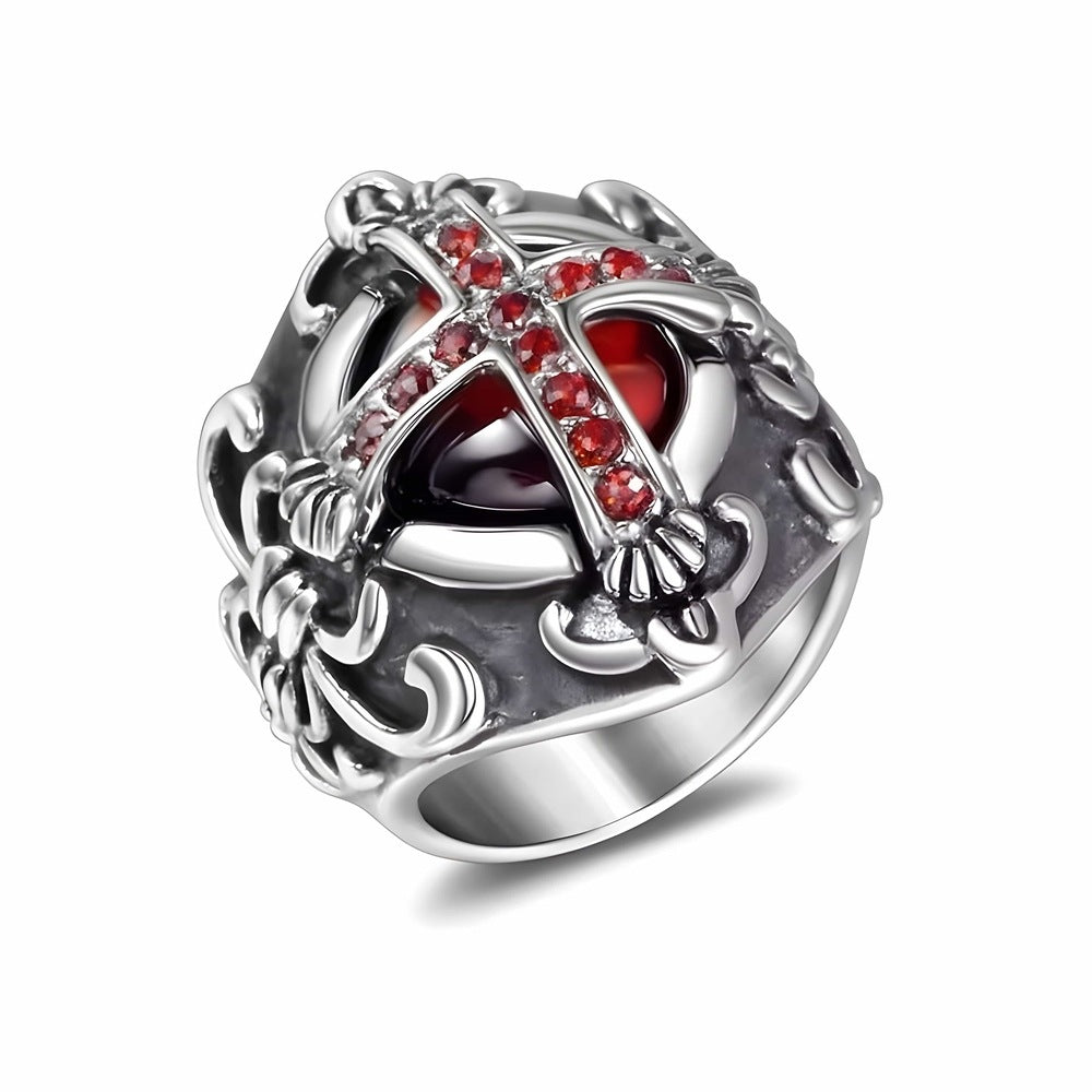 THE MEN THING Rings CRIMSON CREST RING - Pure Stainless Steel Men’s Steel-Plated Ring – Statement Luxury Jewelry (Size : 18-21-24)