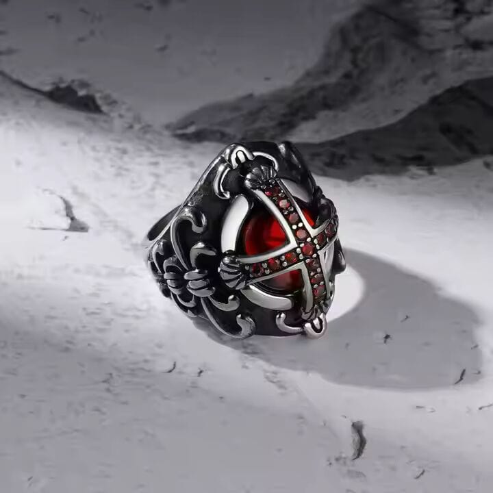 THE MEN THING Rings CRIMSON CREST RING - Pure Stainless Steel Men’s Steel-Plated Ring – Statement Luxury Jewelry (Size : 18-21-24)