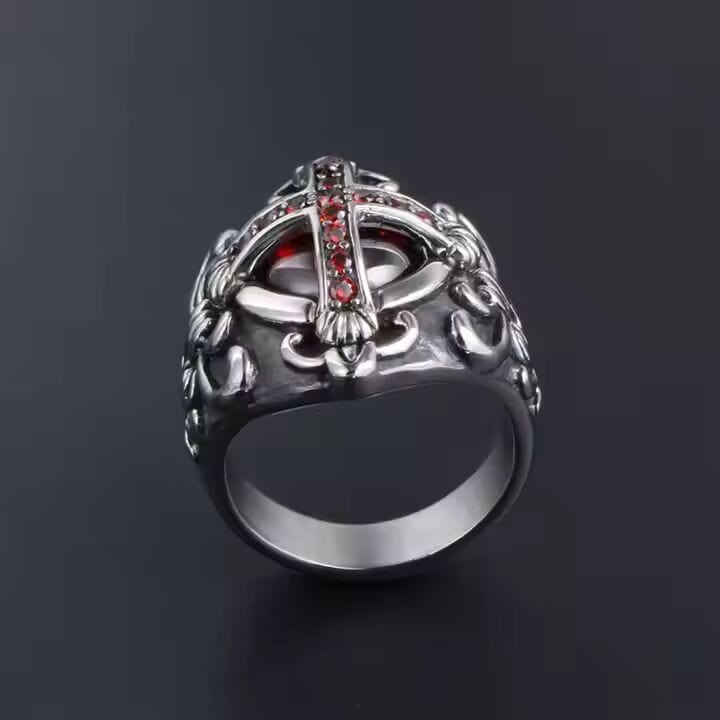 THE MEN THING Rings CRIMSON CREST RING - Pure Stainless Steel Men’s Steel-Plated Ring – Statement Luxury Jewelry (Size : 18-21-24)