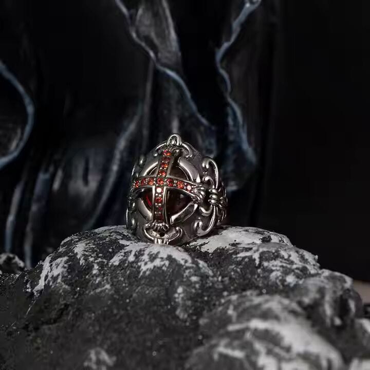 THE MEN THING Rings CRIMSON CREST RING - Pure Stainless Steel Men’s Steel-Plated Ring – Statement Luxury Jewelry (Size : 18-21-24)