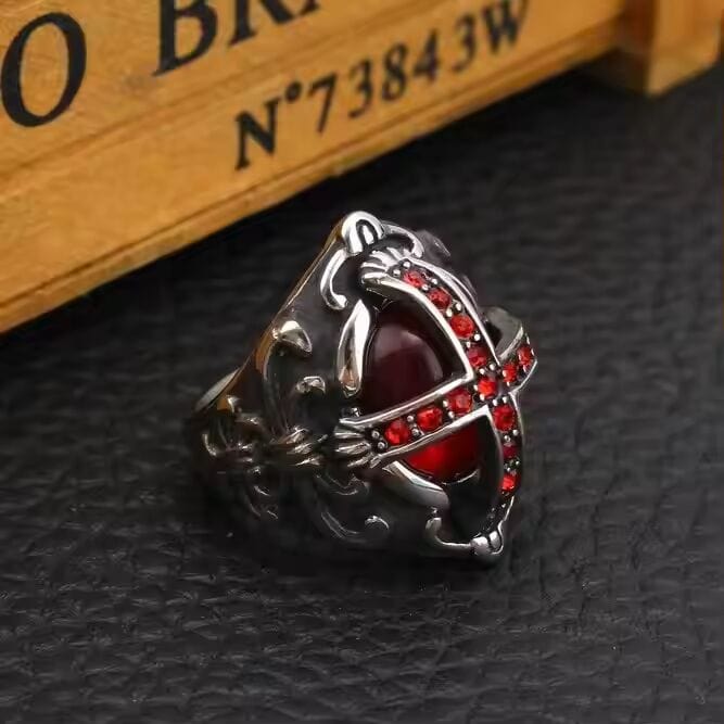 THE MEN THING Rings CRIMSON CREST RING - Pure Stainless Steel Men’s Steel-Plated Ring – Statement Luxury Jewelry (Size : 18-21-24)