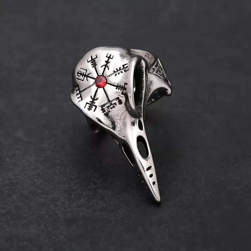 THE MEN THING Rings CROW SKULL VIKING - Titanium Steel Ring with Red Stone - Size 17-21- 24)