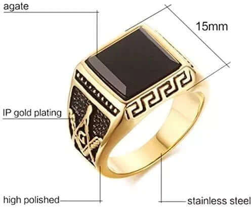 THE MEN THING Rings CUBIC ZIRCONIA - Ring for Men (Steel Colour) , Luxury Thick Solid Titanium Steel Ring Steel with Oval/Square Gemstone (Size: 17,20,26)