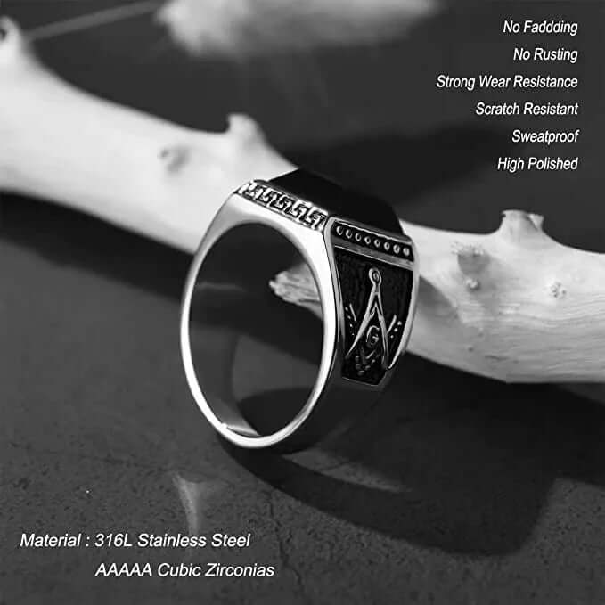 THE MEN THING Rings CUBIC ZIRCONIA - Ring for Men (Steel Colour) , Luxury Thick Solid Titanium Steel Ring Steel with Oval/Square Gemstone (Size: 17,20,26)