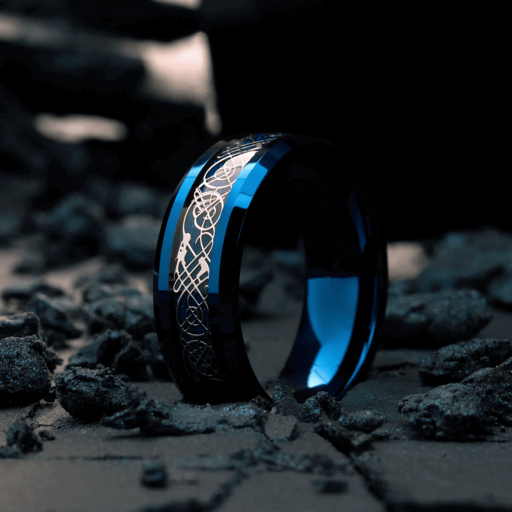 THE MEN THING Rings DRACONIC BLUE - Titanium Steel Ring for Men and Boys (Size-22)