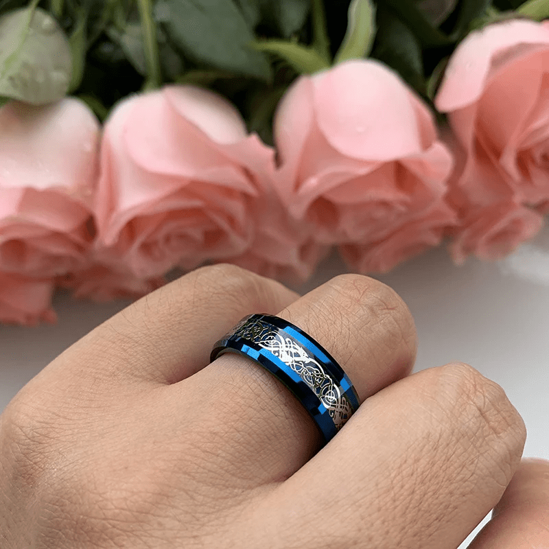 THE MEN THING Rings DRACONIC BLUE - Titanium Steel Ring for Men and Boys (Size-22)