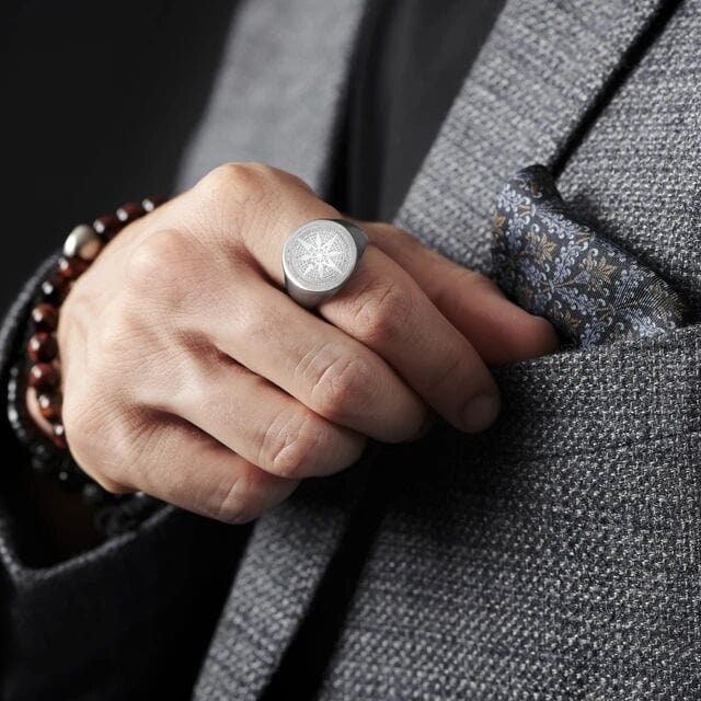 THE MEN THING Rings ECLIPTIX COMPASS RING - Pure Stainless Steel Men’s Steel-Plated Ring – Statement Luxury Jewelry (Size : 16-22-27)