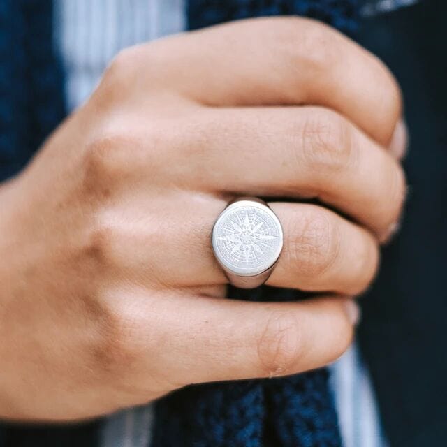 THE MEN THING Rings ECLIPTIX COMPASS RING - Pure Stainless Steel Men’s Steel-Plated Ring – Statement Luxury Jewelry (Size : 16-22-27)