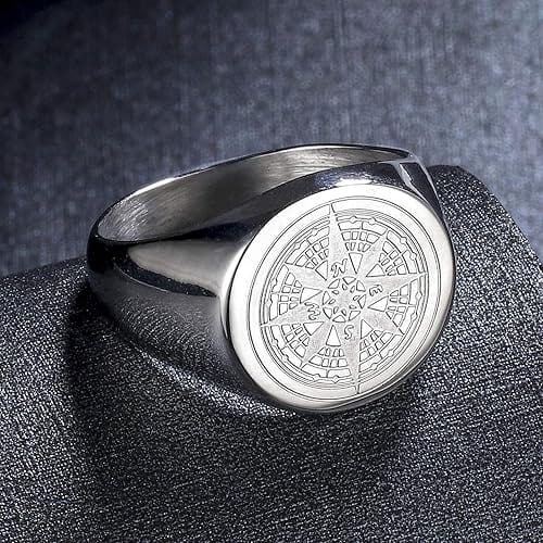 THE MEN THING Rings ECLIPTIX COMPASS RING - Pure Stainless Steel Men’s Steel-Plated Ring – Statement Luxury Jewelry (Size : 16-22-27)