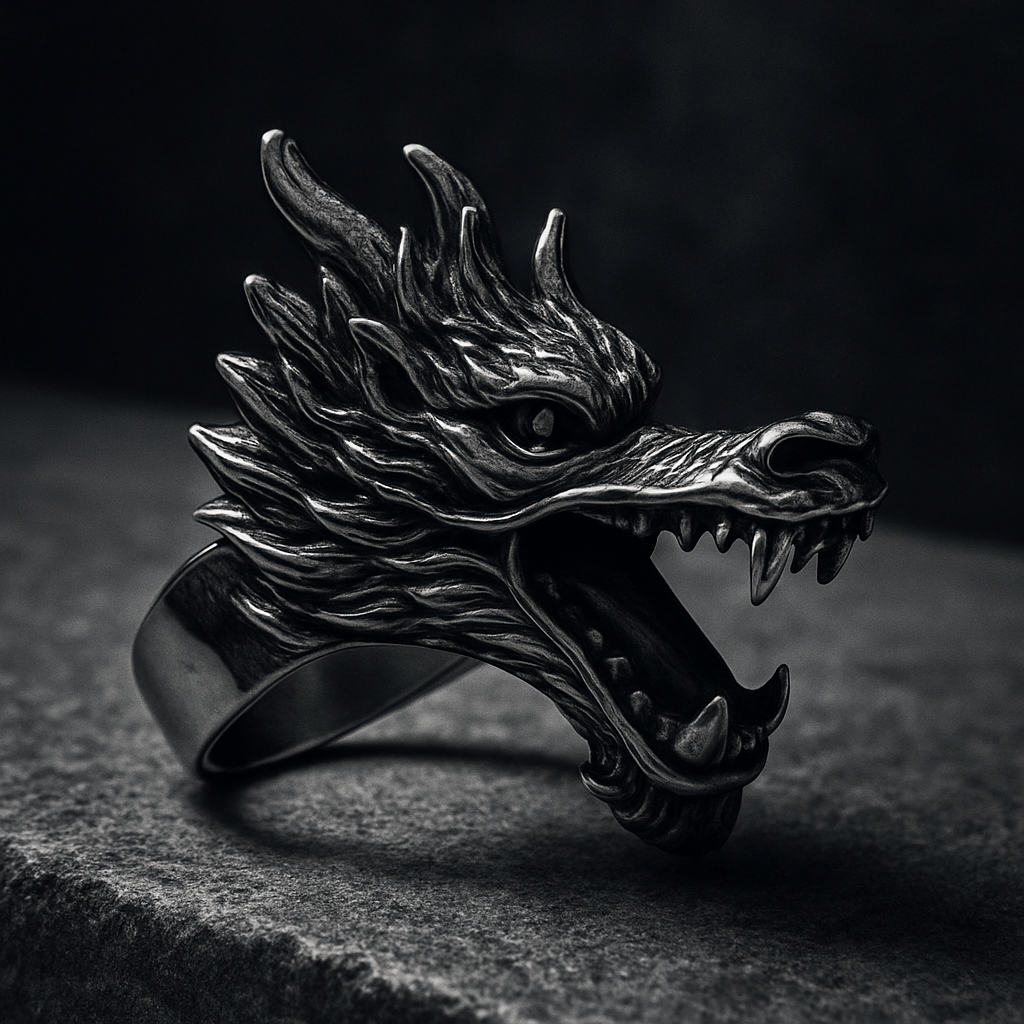 THE MEN THING Rings FERAL DRAGON - Pure Stainless Steel Men’s Steel-Plated Ring – Statement Luxury Jewelry (Size : 17-22-27)