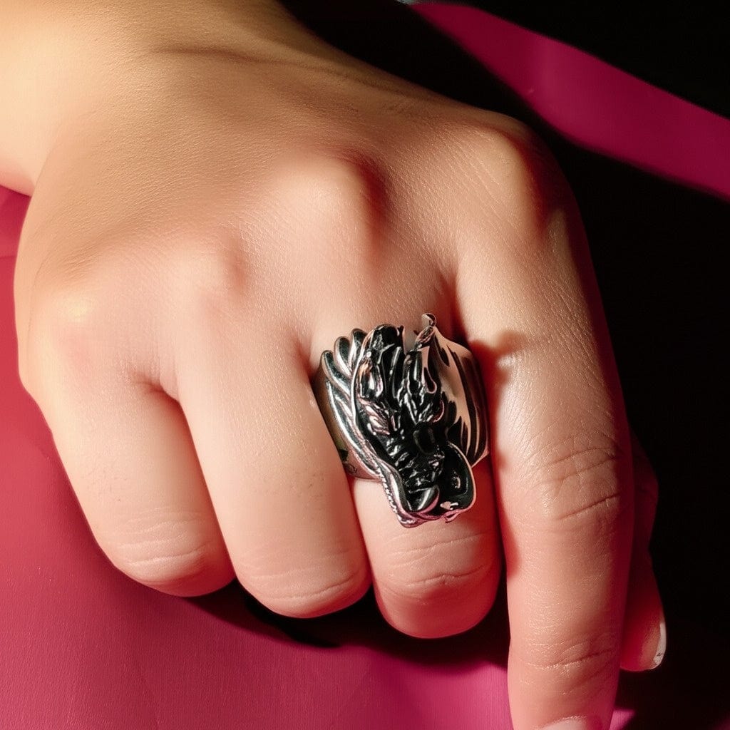 THE MEN THING Rings FERAL DRAGON - Pure Stainless Steel Men’s Steel-Plated Ring – Statement Luxury Jewelry (Size : 17-22-27)