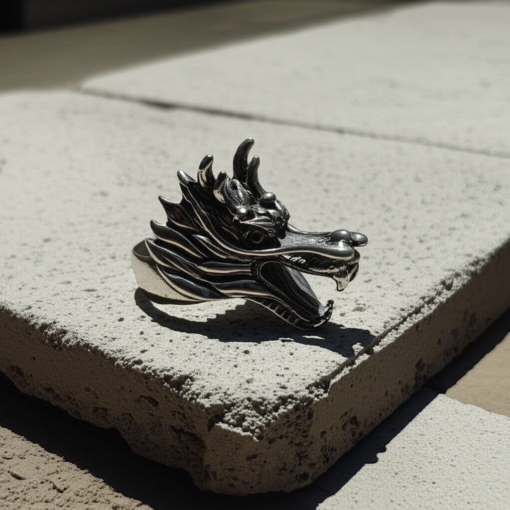 THE MEN THING Rings FERAL DRAGON - Pure Stainless Steel Men’s Steel-Plated Ring – Statement Luxury Jewelry (Size : 17-22-27)