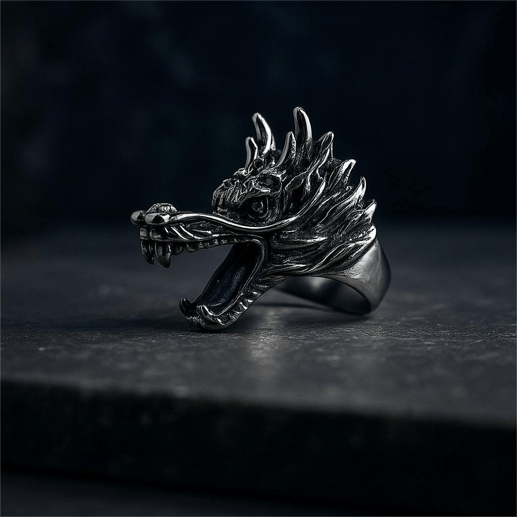 THE MEN THING Rings FERAL DRAGON - Pure Stainless Steel Men’s Steel-Plated Ring – Statement Luxury Jewelry (Size : 17-22-27)