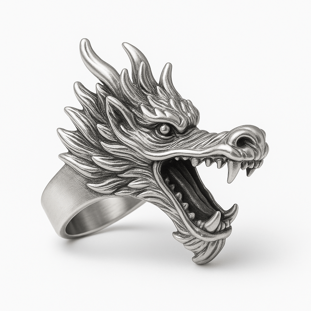 THE MEN THING Rings FERAL DRAGON - Pure Stainless Steel Men’s Steel-Plated Ring – Statement Luxury Jewelry (Size : 17-22-27)