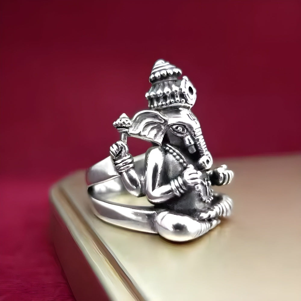 THE MEN THING Rings LORD GANESHA RING - Pure Stainless Steel Men’s Steel-Plated Ring – Statement Luxury Jewelry (Size : 18-24)