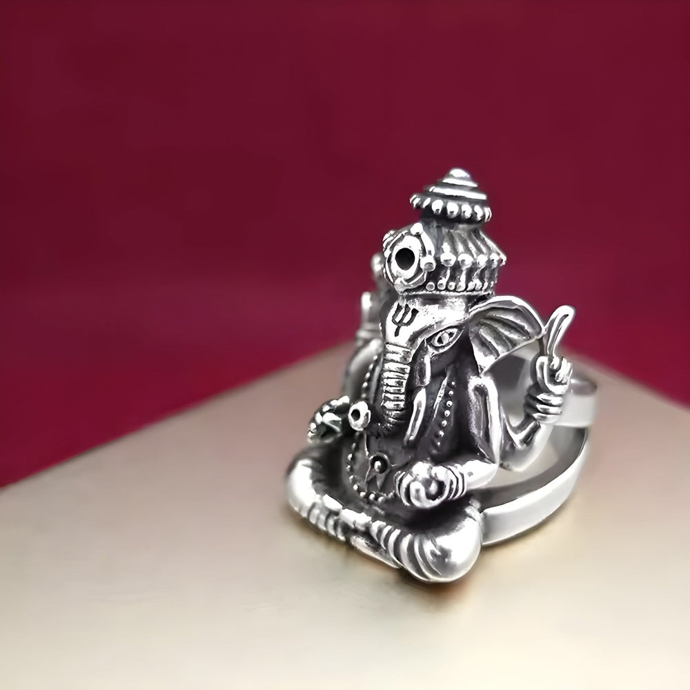 THE MEN THING Rings LORD GANESHA RING - Pure Stainless Steel Men’s Steel-Plated Ring – Statement Luxury Jewelry (Size : 18-24)
