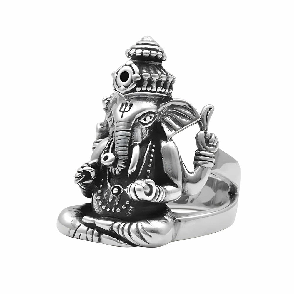 THE MEN THING Rings LORD GANESHA RING - Pure Stainless Steel Men’s Steel-Plated Ring – Statement Luxury Jewelry (Size : 18-24)
