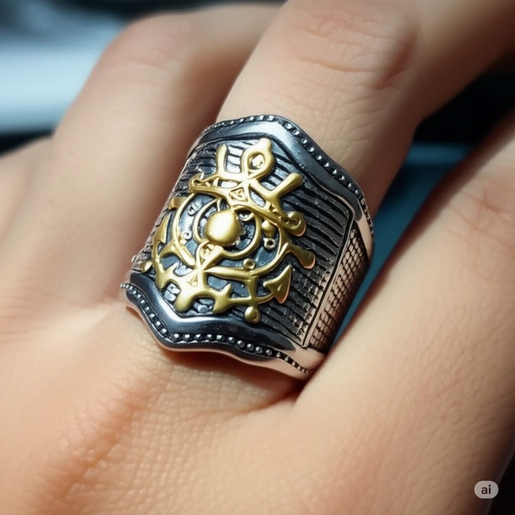 THE MEN THING Rings MAJESTIC ANCHOR - Pure Stainless Steel Men’s Steel-Plated Ring – Statement Luxury Jewelry (Size : 18-23-27)