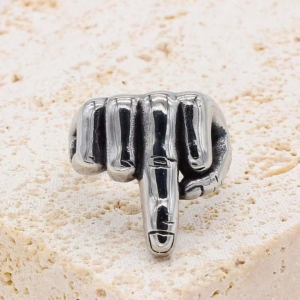 THE MEN THING Rings MIDDLE FINGER - Titanium Steel Ring for Men (Size, 17-21- 24)
