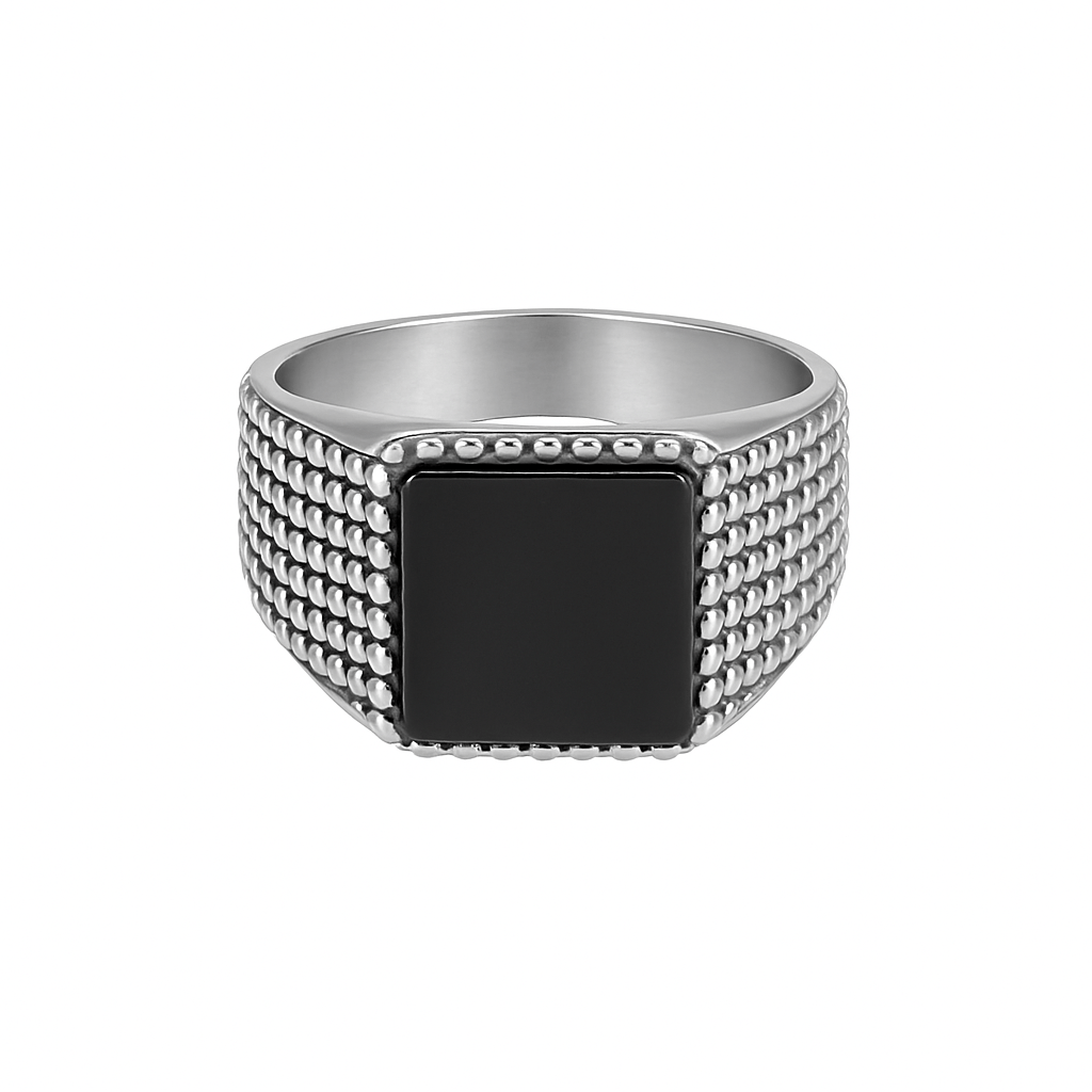 THE MEN THING Rings MIDNIGHT HEX RING - Pure Stainless Steel Men’s Steel-Plated Ring – Statement Luxury Jewelry (Size : 18-21-24)