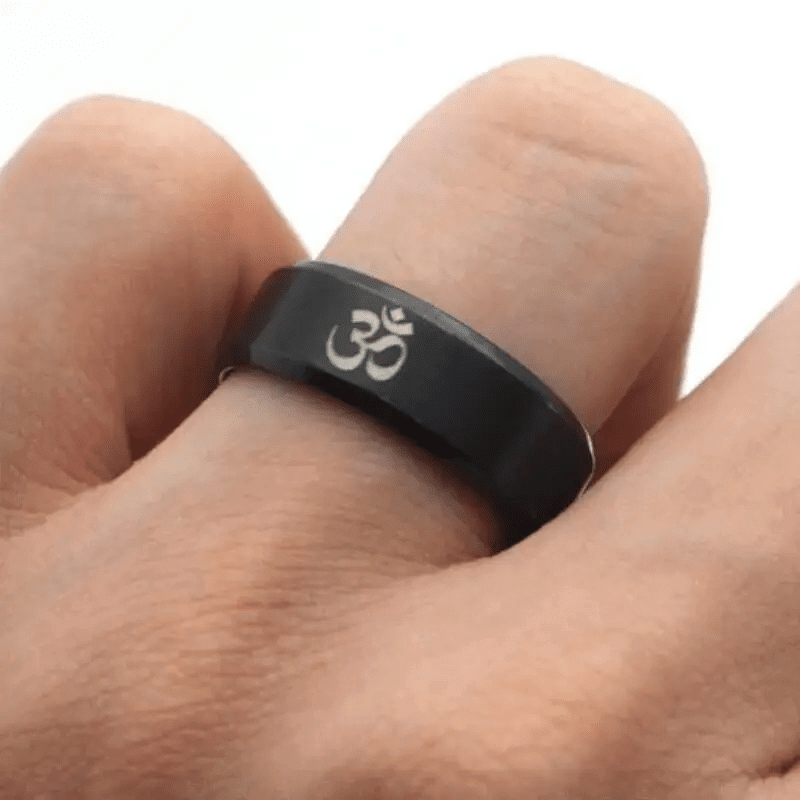 THE MEN THING Rings OM BLACK - Titanium Steel Ring for Men & Boys (Size : 22 )