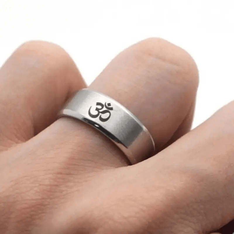 THE MEN THING Rings OM SILVER - Titanium Steel Ring for Men & Boys (Size : 22 )