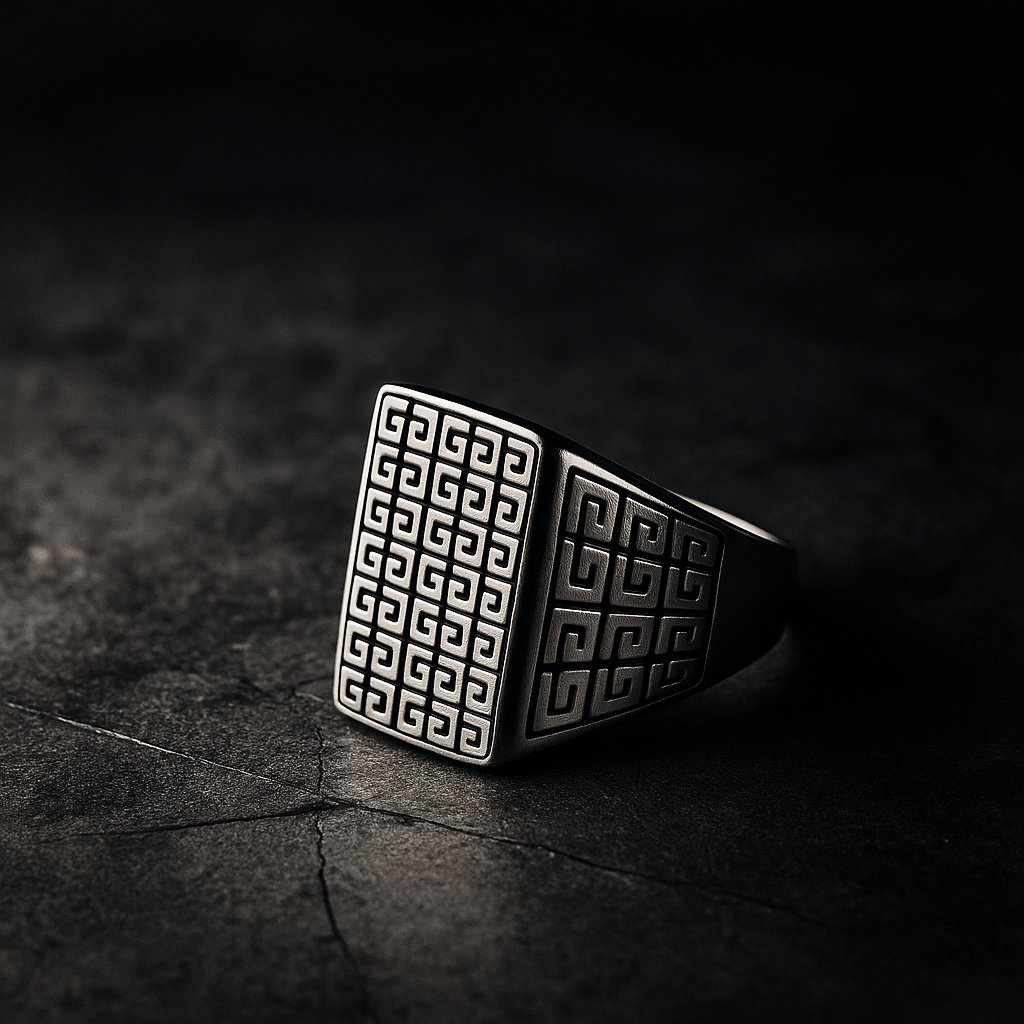 THE MEN THING Rings PRIME GLYPH RING - Pure Stainless Steel Men’s Steel-Plated Ring – Statement Luxury Jewelry (Size : 16-22-27)
