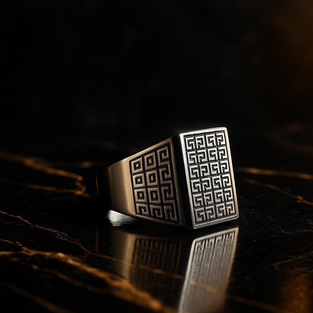 THE MEN THING Rings PRIME GLYPH RING - Pure Stainless Steel Men’s Steel-Plated Ring – Statement Luxury Jewelry (Size : 16-22-27)