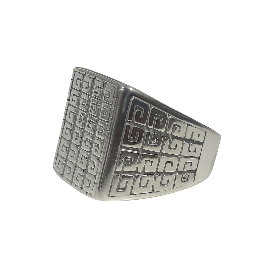 THE MEN THING Rings PRIME GLYPH RING - Pure Stainless Steel Men’s Steel-Plated Ring – Statement Luxury Jewelry (Size : 16-22-27)