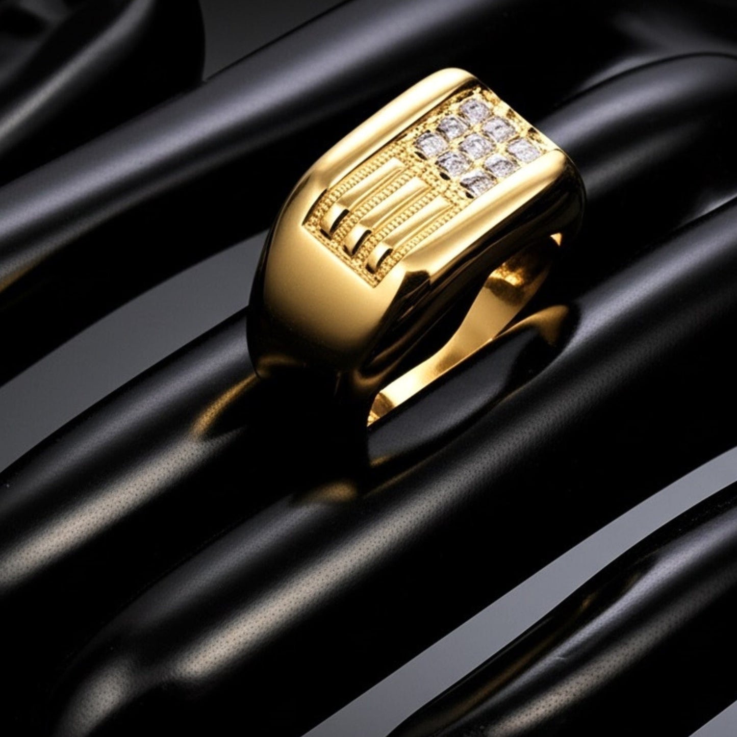 THE MEN THING Rings Royal Series - ALPHA BLOCK RING - Pure Stainless Steel Men’s Gold-Plated Ring – Statement Luxury Jewelry (Size : 19-21-24)