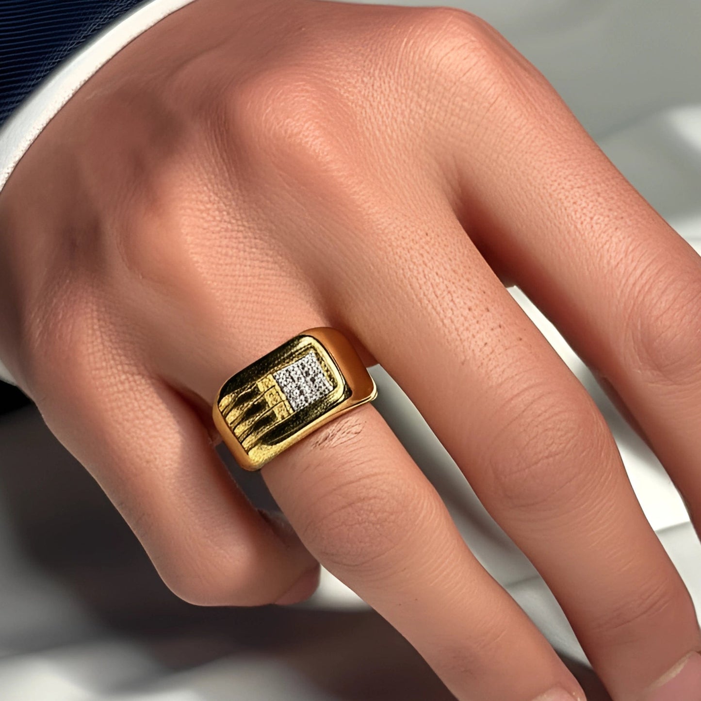 THE MEN THING Rings Royal Series - ALPHA BLOCK RING - Pure Stainless Steel Men’s Gold-Plated Ring – Statement Luxury Jewelry (Size : 19-21-24)