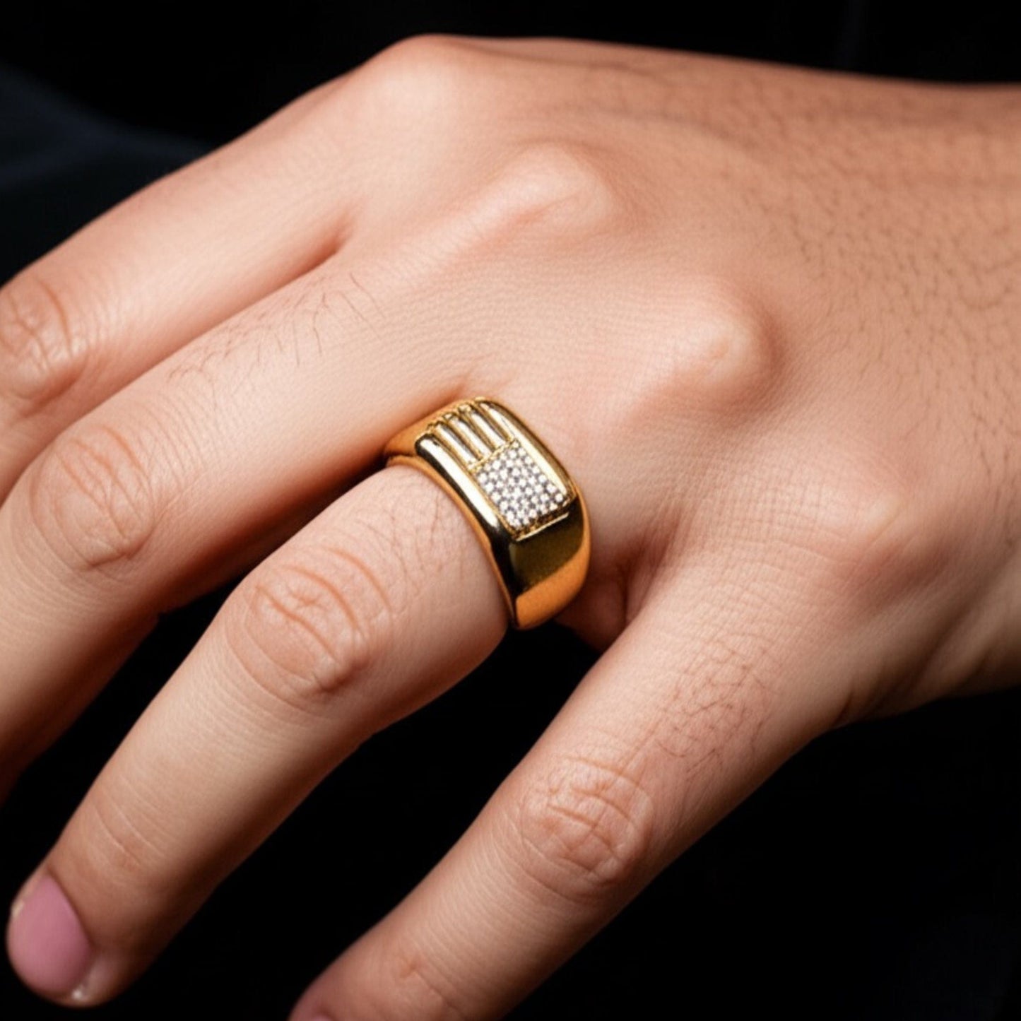THE MEN THING Rings Royal Series - ALPHA BLOCK RING - Pure Stainless Steel Men’s Gold-Plated Ring – Statement Luxury Jewelry (Size : 19-21-24)