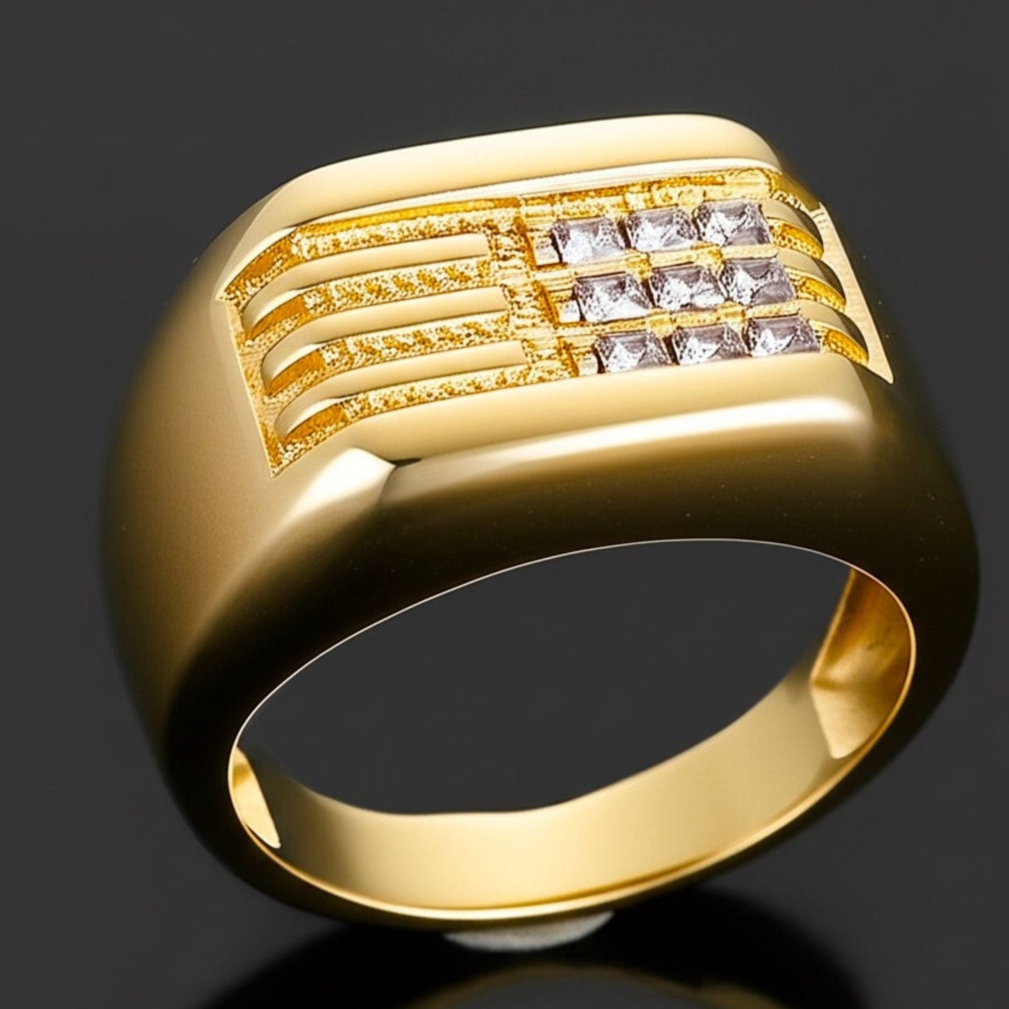 THE MEN THING Rings Royal Series - ALPHA BLOCK RING - Pure Stainless Steel Men’s Gold-Plated Ring – Statement Luxury Jewelry (Size : 19-21-24)