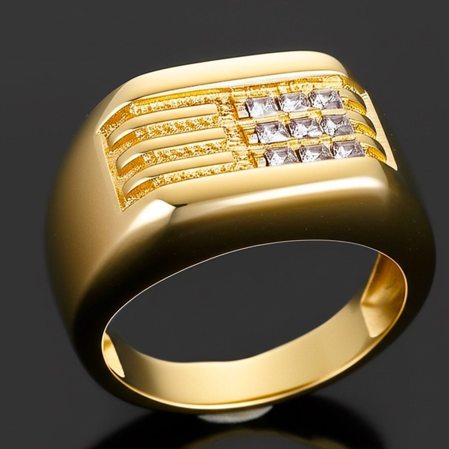 THE MEN THING Rings Royal Series - ALPHA BLOCK RING - Pure Stainless Steel Men’s Gold-Plated Ring – Statement Luxury Jewelry (Size : 19-21-24)