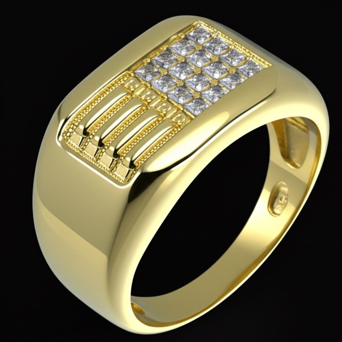 THE MEN THING Rings Royal Series - ALPHA BLOCK RING - Pure Stainless Steel Men’s Gold-Plated Ring – Statement Luxury Jewelry (Size : 19-21-24)