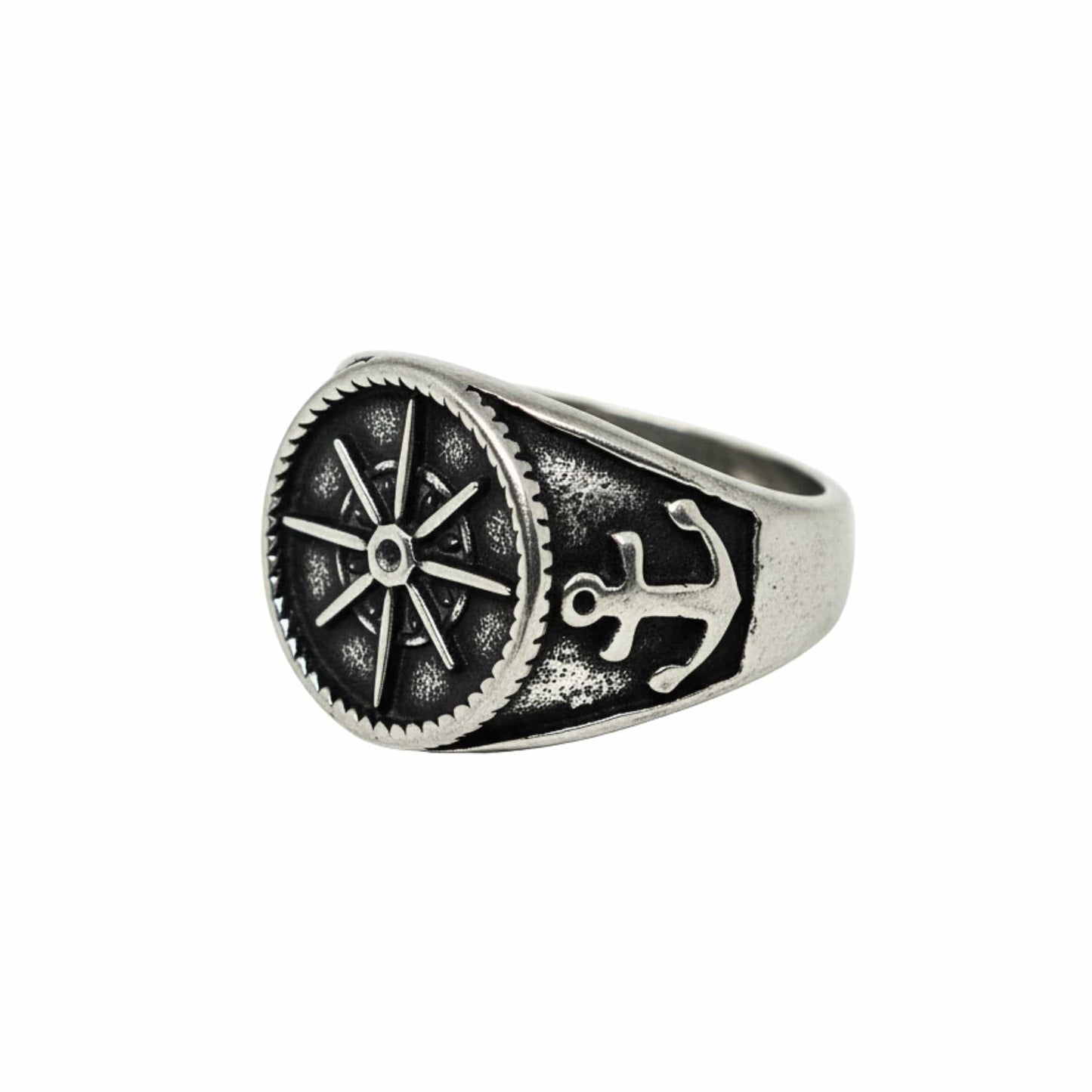 THE MEN THING Rings Royal Series - ANCHOR NORTH RING - Pure Stainless Steel Men’s Steel-Plated Ring – Statement Luxury Jewelry (Size : 19-22-24-28-30)