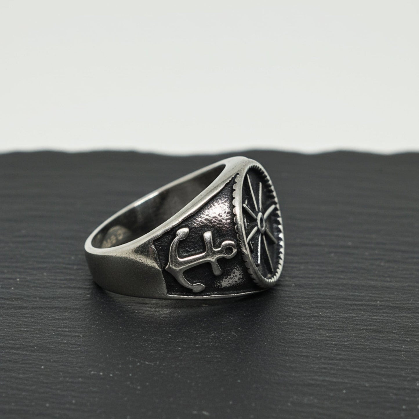 THE MEN THING Rings Royal Series - ANCHOR NORTH RING - Pure Stainless Steel Men’s Steel-Plated Ring – Statement Luxury Jewelry (Size : 19-22-24-28-30)