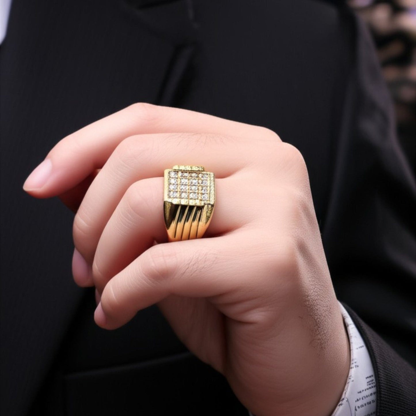 THE MEN THING Rings Royal Series - ARCLUME RING - Pure Stainless Steel Men’s Gold-Plated Ring – Statement Luxury Jewelry (Size : 17-19-24-27)
