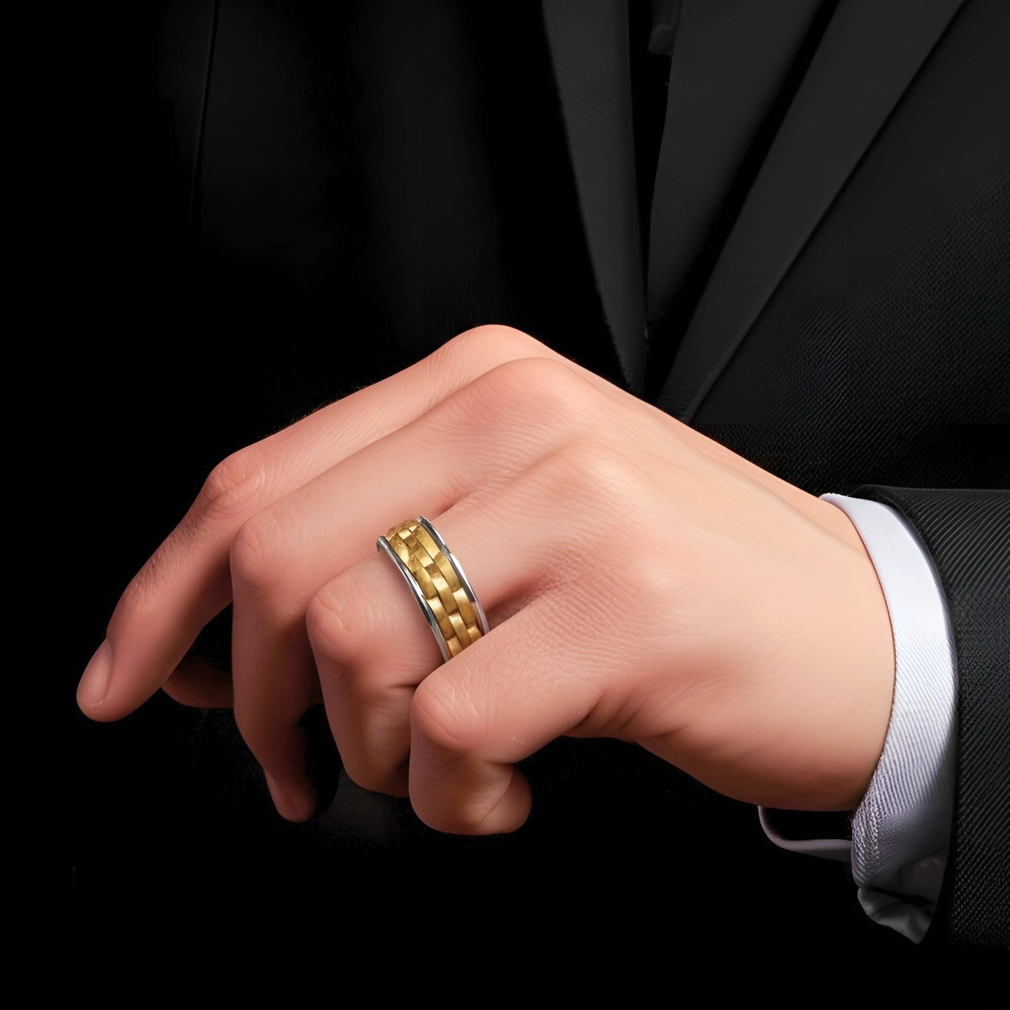 THE MEN THING Rings Royal Series - AUREX RING - Pure Stainless Steel Men’s Gold-Steel-Plated Ring – Statement Luxury Jewelry (Size : 17-19-22-25-27)