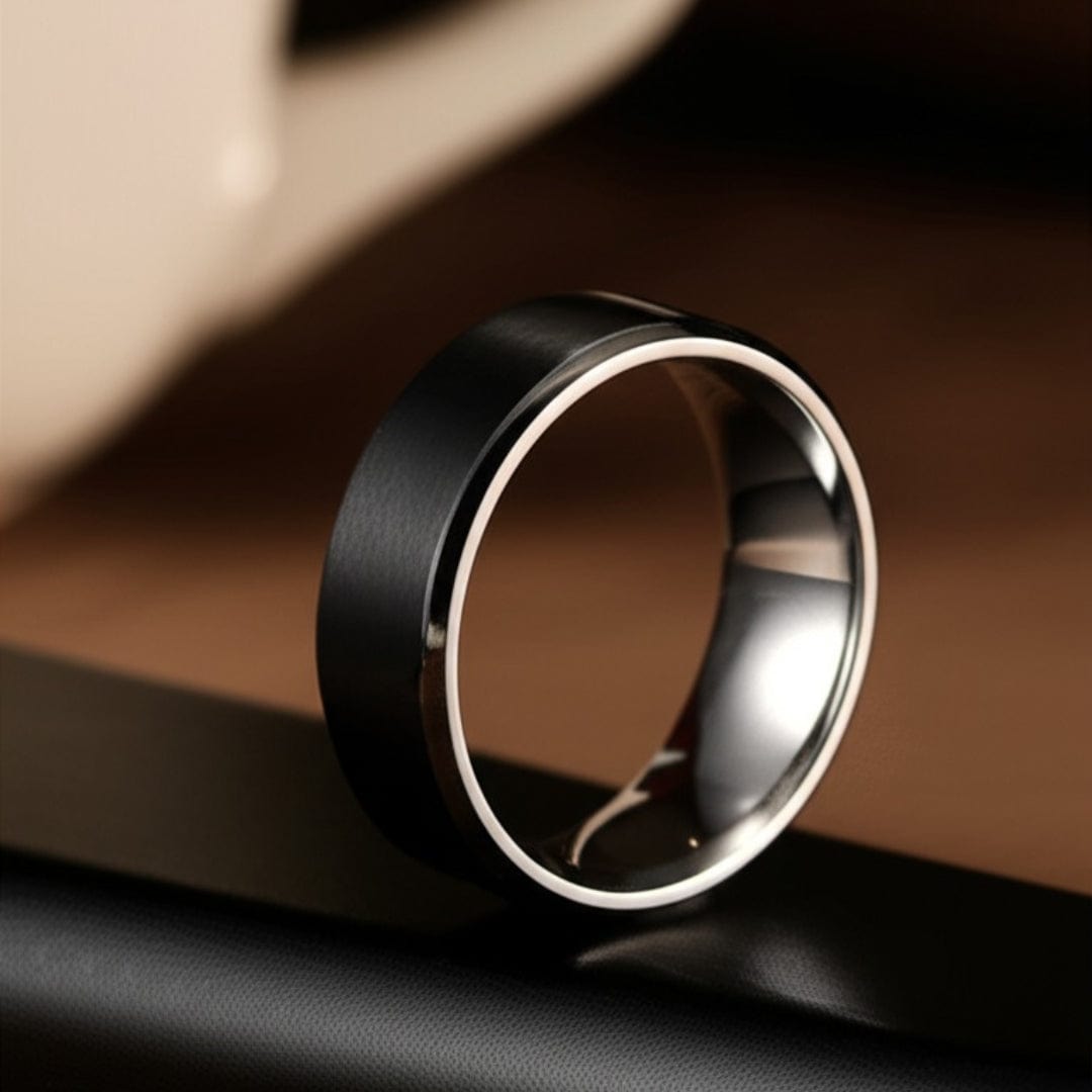 THE MEN THING Rings Royal Series - BLACK BASTION RING - Pure Stainless Steel Men’s Steel-Black-Plated Ring – Statement Luxury Jewelry (Size : 17-19-22-24-27)