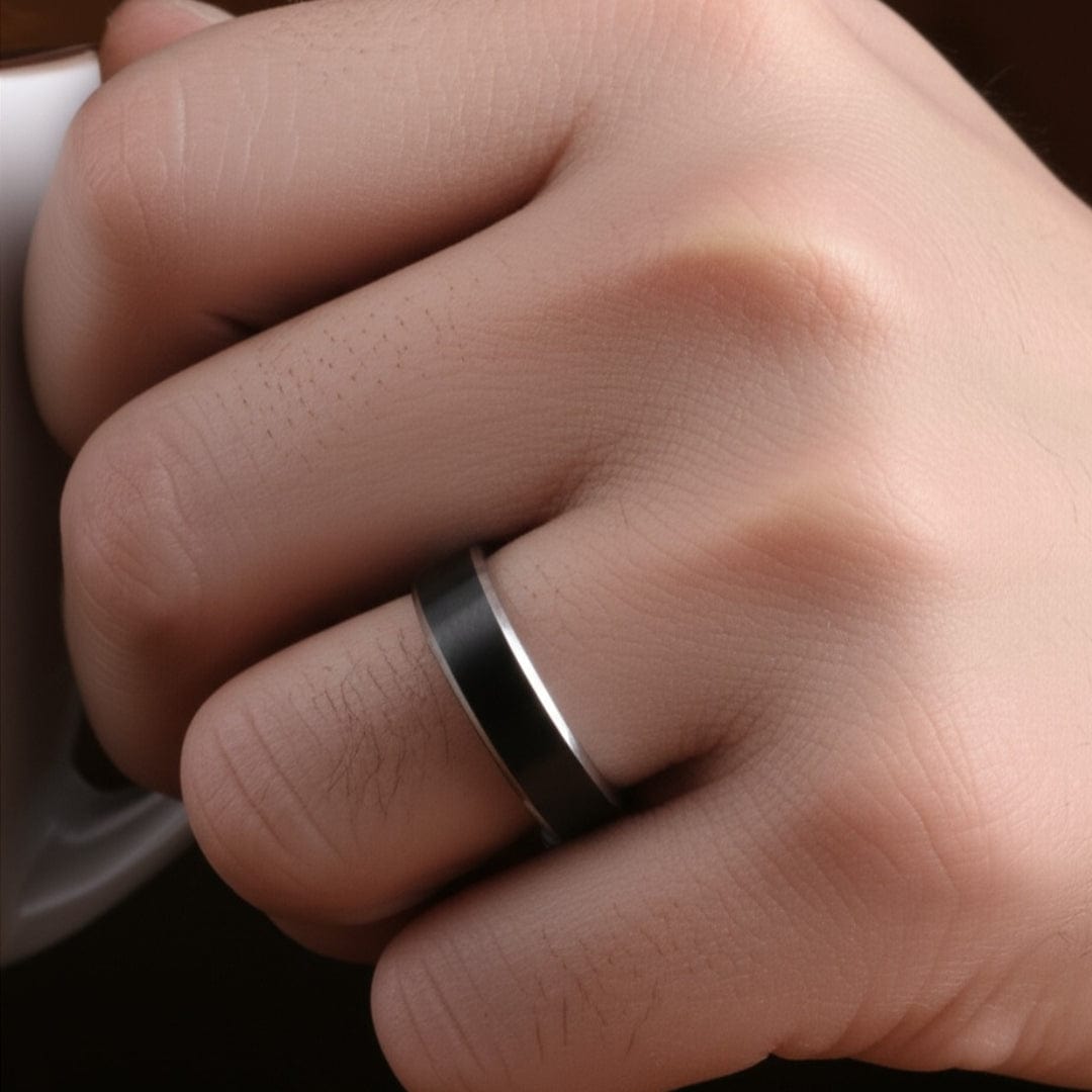 THE MEN THING Rings Royal Series - BLACK BASTION RING - Pure Stainless Steel Men’s Steel-Black-Plated Ring – Statement Luxury Jewelry (Size : 17-19-22-24-27)