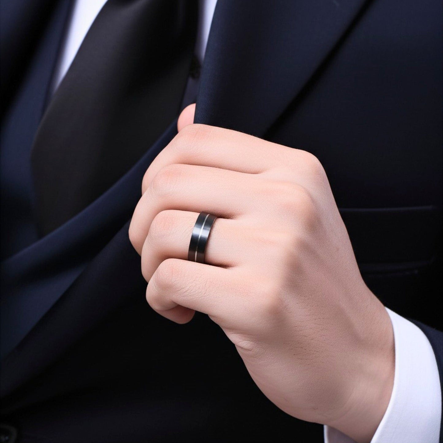 THE MEN THING Rings Royal Series - BLACK STRIKE RING - Pure Stainless Steel Men’s Black-Steel-Plated Ring – Statement Luxury Jewelry (Size : 17-20-22-25-27)