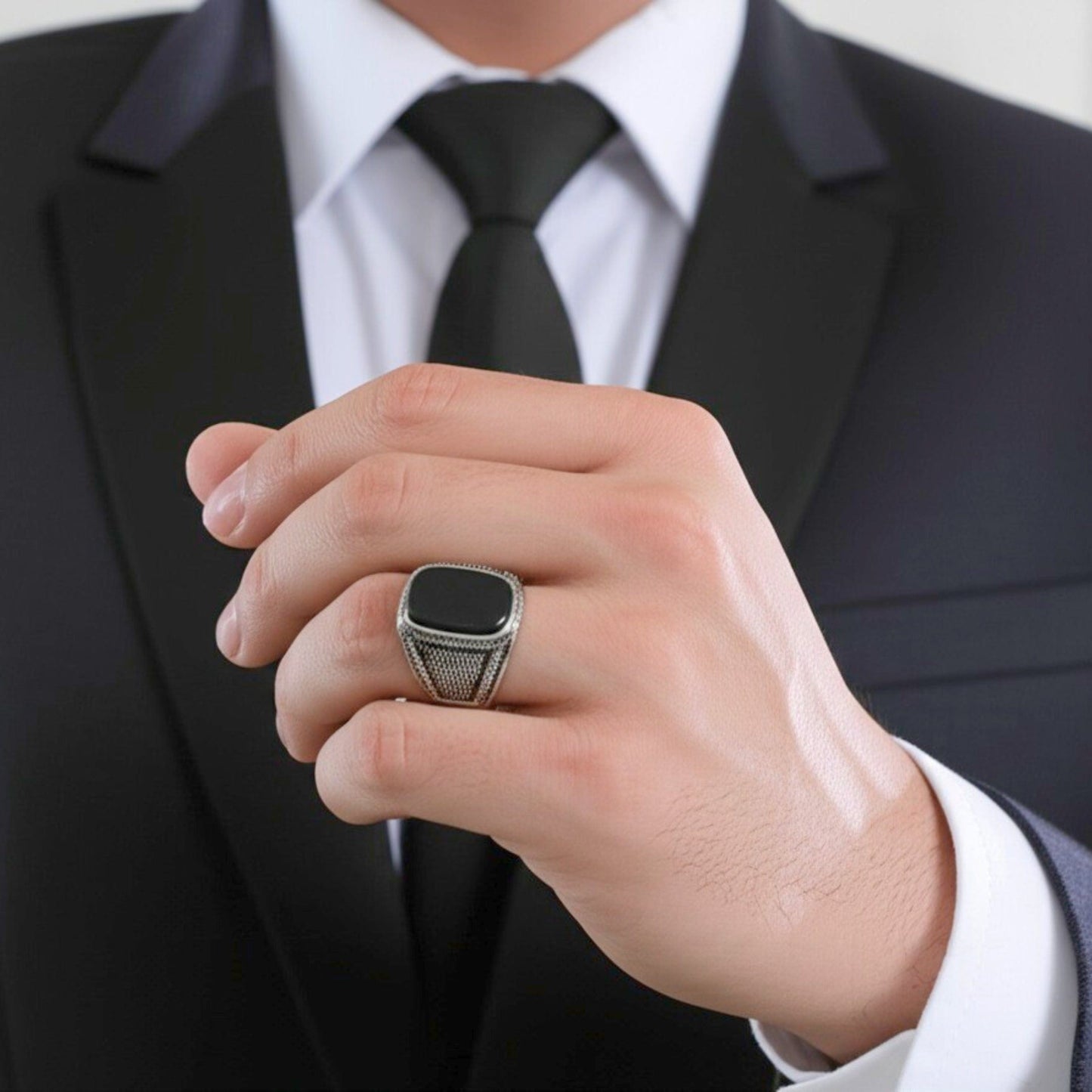 THE MEN THING Rings Royal Series - BLACK VALOR RING - Pure Stainless Steel Men’s Steel-Plated Ring – Statement Luxury Jewelry (Size : 19-22-24-27)