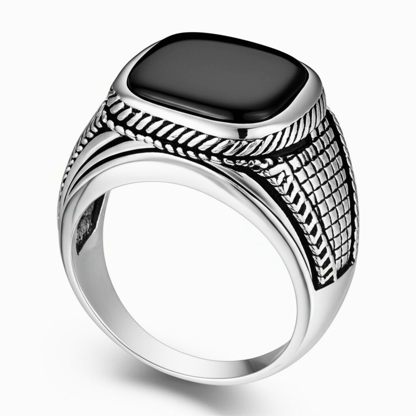 THE MEN THING Rings Royal Series - BLACK VALOR RING - Pure Stainless Steel Men’s Steel-Plated Ring – Statement Luxury Jewelry (Size : 19-22-24-27)